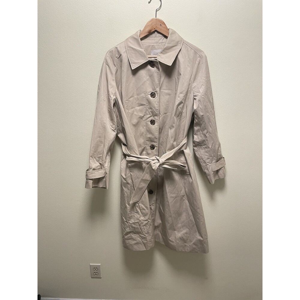 Loft Women Trench Coat Size 18 Beige Single Breasted Belted Preppy Outdoor Layer